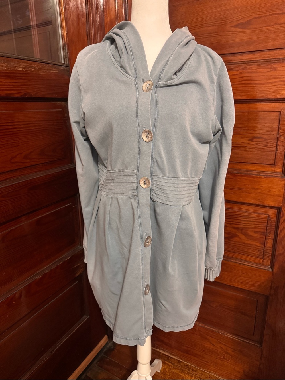 Fenini Blue Slate Blue Hooded Button-Front Tunic Jacket Size Medium